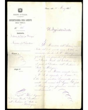 Nomina con Decreto Reale del 4 Febbraio 1875  (di Enrico Frati) al posto di Direttore dell'Archivio di Stato in Bologna