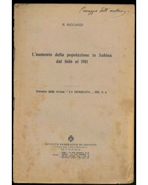 L'aumento della popolazione in Sabina dal 1656 al 1911. Estratto dalla rivista "La Geografia" 1921, n° 6.