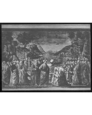 Due fotografie in b/n: Ghirlandaio,  Gesù chiama Pietro e Andrea Apostoli e Raffaello Giuramento di Leone III