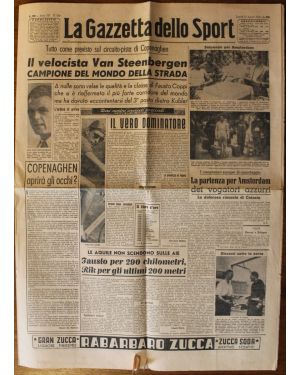 Gazzetta dello Sport. Anno 53° N. 199, 22 Agosto 1949. "Il velocista van Steenbergen campione del mondo, Fausto Coppiha dovuto accontentarsi del 3° posto"