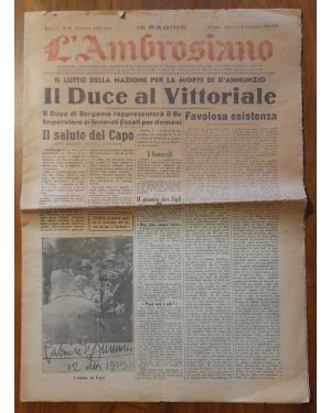 L'Ambrosiano Anno 17, N. 52, 2 Marzo 1938. Il lutto per la morte di D'Annunzio