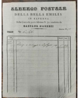 Ricevuta dell' Albergo Postale della Bella Emilia in Ravenna nella Contrada porta Adriana n. 72 condotto da Gaetano Mazzesi