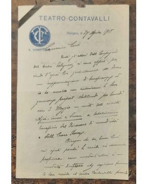 Lettera listata a lutto, manoscritta e firmata, su carta intestata del Teatro Contavalli 