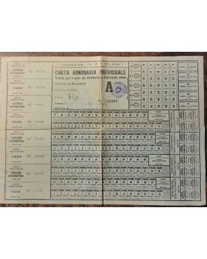 Carta annonaria individuale valida per i mesi da marzo a giugno 1949. Consumatori da 19 a 65 anni