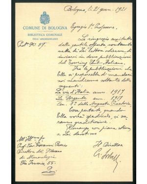 Lettera autografa e firmata da Sorbelli.