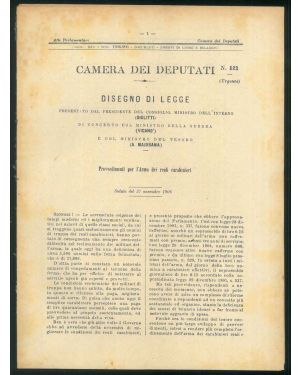 Camera dei Deputati. Disegno di legge. Relazione della giunta generale del bilancio sul disegno di legge. Provvedimenti per l'Arma dei reali carabinieri.