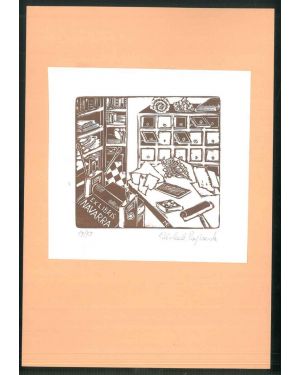 Ex libris per l'artista Navarra con incisione numerata 19/75 in colore marrone con firma autografa di Rapisarda