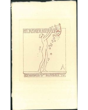 Ex libris inciso su rame in ocra su cartoncino, donna con arpa per Drs Blazech del famoso incisore Franz Von Bayros