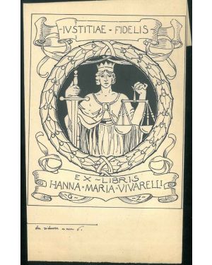 Ex libris, bel bozzetto originale per Hanna Maria Vivarelli disegnato a china (originale)