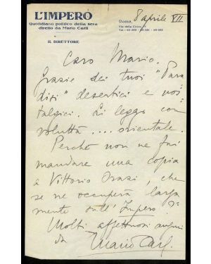 Lettera manoscritta e firmata a Mario (dè Gaslini)