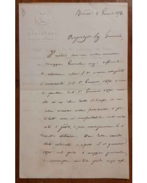 Lettera manoscritta e firmata del ministro Ricotti su carta intestata Ministero della guerra
