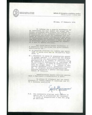 Lettera di 35 righe dattiloscritte con firma autografa data 17 Febbraio 1976