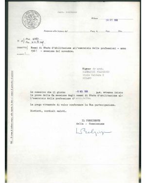  Lettera su carta intestata del Politecnico di Milano con firma autografa, in data ottobre 1968