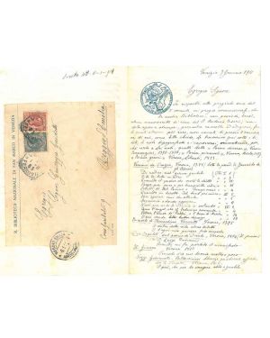 Lettera manoscritta all'editore Guidetti su carta con logo della Biblioteca Nazionale di San Marco in Venezia datata 7 Gennaio 1911 a proposito delle opere del P. Antonio Cesari