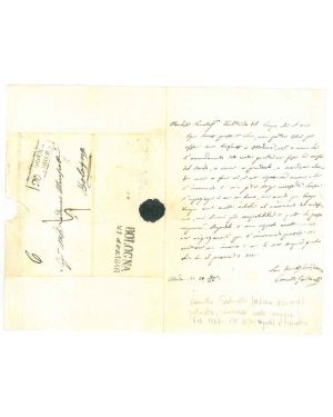 Foglio ripiegato con sigillo ceralacca missiva, di ringraziamento autografa manoscritta in data 20/4 /46, di 14 righe al marchese Lodovico Marescotti